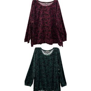 Woman Within Velour Tunic Top Lot Size 4X Soft Casual Office Dark Floral Blouse